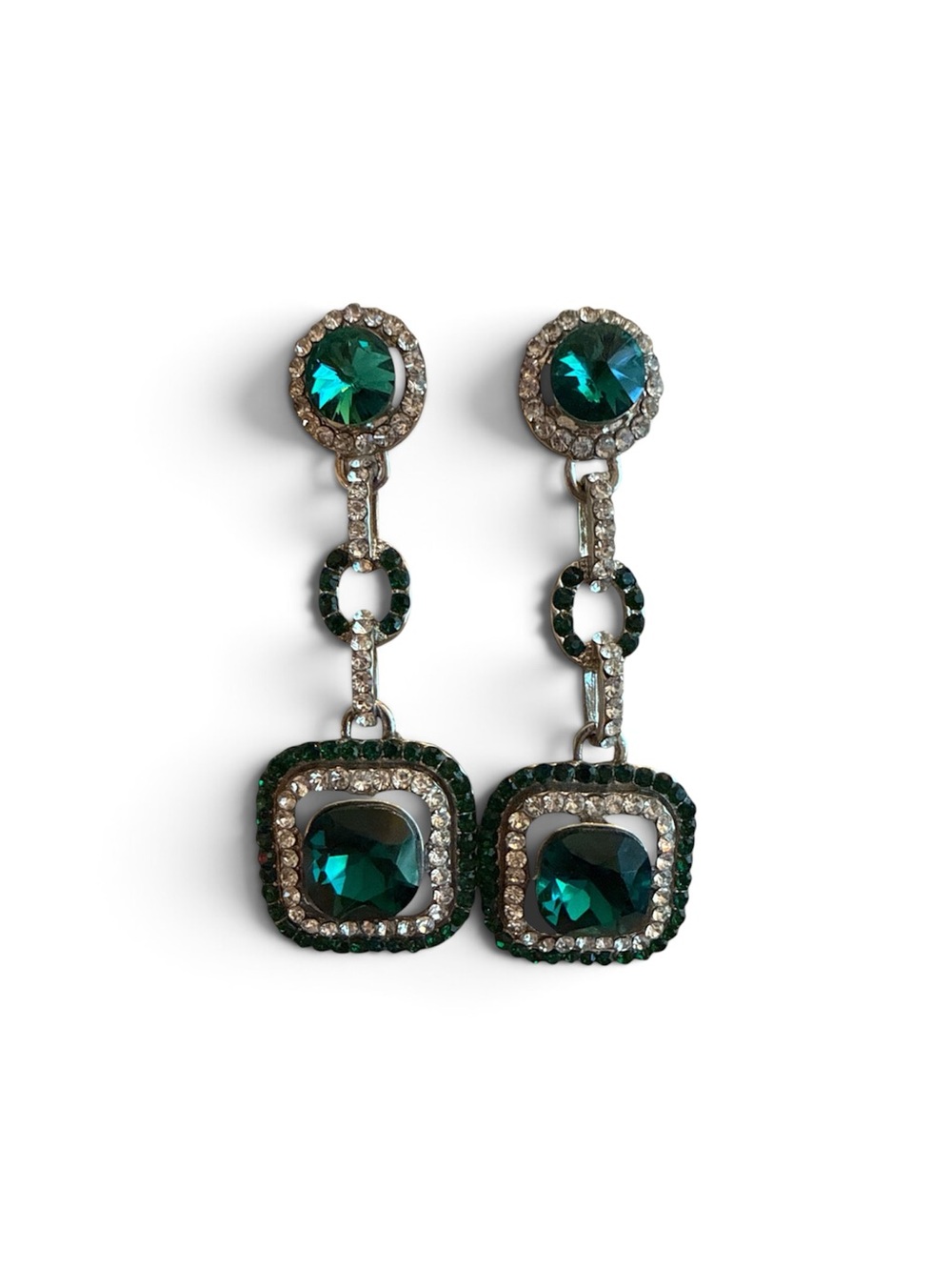 Emerald Crystal Drop Earrings - Green